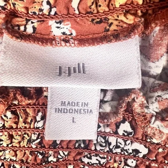 J Jill Boho Cottagecore Midi Skirt Floral Rust Tiered Flowy Elastic L - Picture 7 of 9